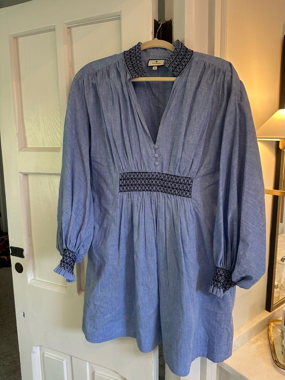 Tuckernuck Light Blue Tunic with Navy Smocked Collar